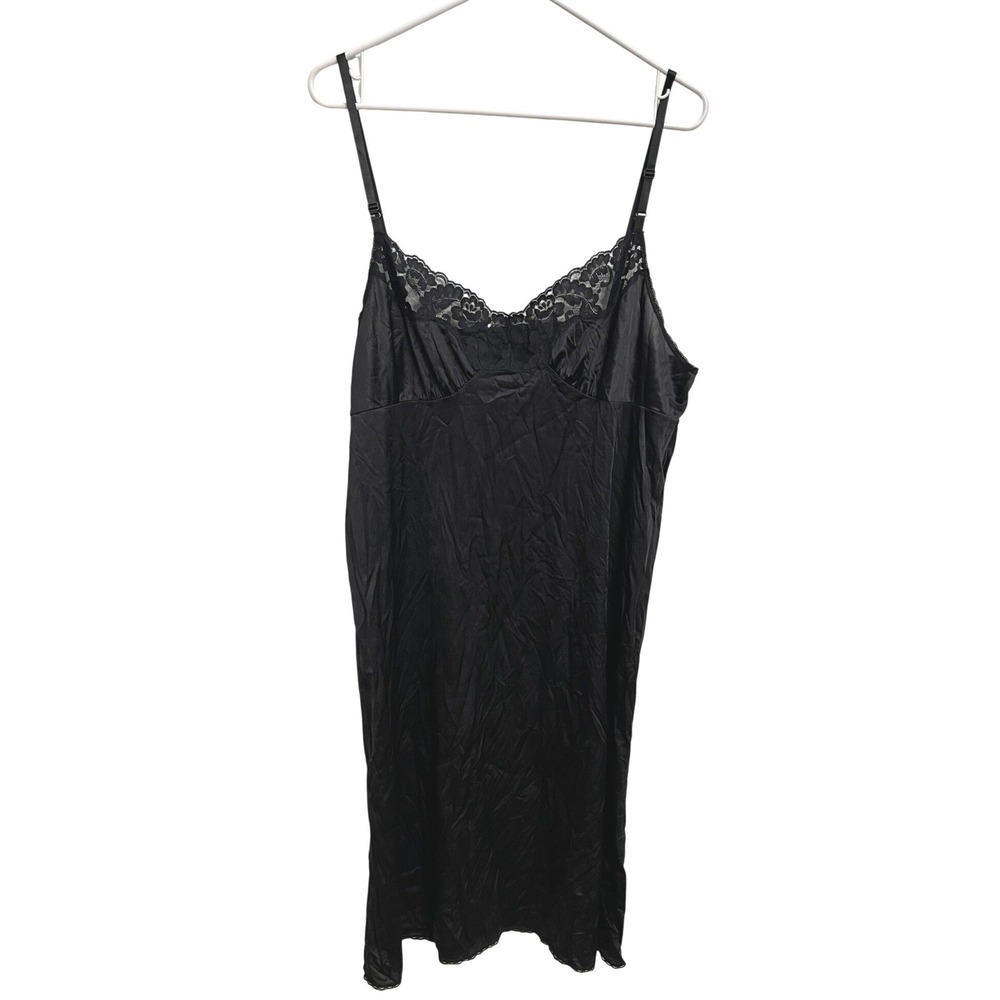 Y2K Black Lace Slip Dress Satin Midi Lingerie Coquette Minimal Vamp Goth XL
